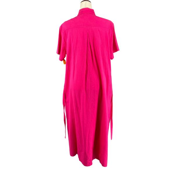 Vtg 80s 90s Two Potato Button Down Tie Back Short Sleeve Maxi Dress M Pink NOS - Picture 4 of 16